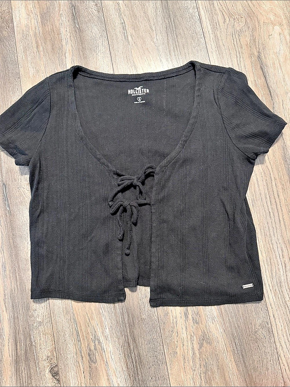 Hollister Black Lace-Up Short Sleeve Top